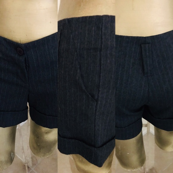 PAPAYA Chic Vintage Y2K Charcoal Gray PINSTRIPED Dress SHORTS Size Small - Picture 10 of 11